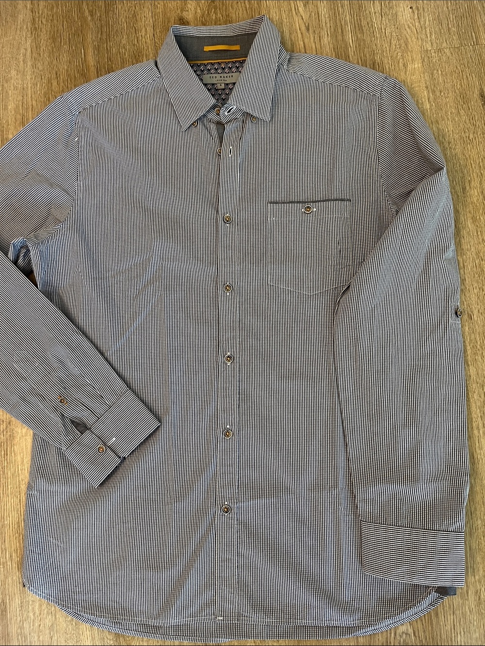 Ted Baker Men's Navy and White Micro-Stripe Dress Shirt size 4